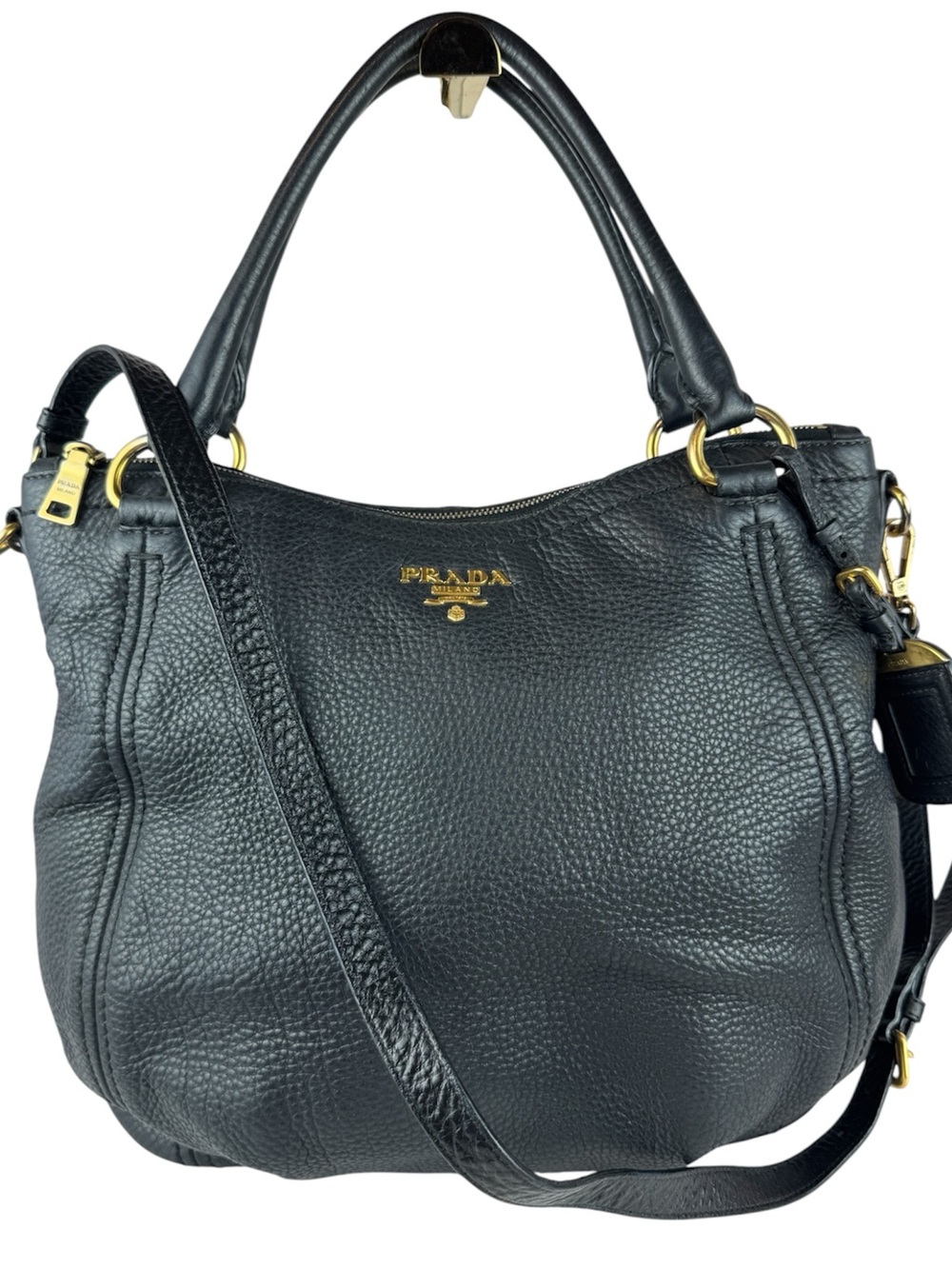Prada Black Pebbled Leather Tote Bag
